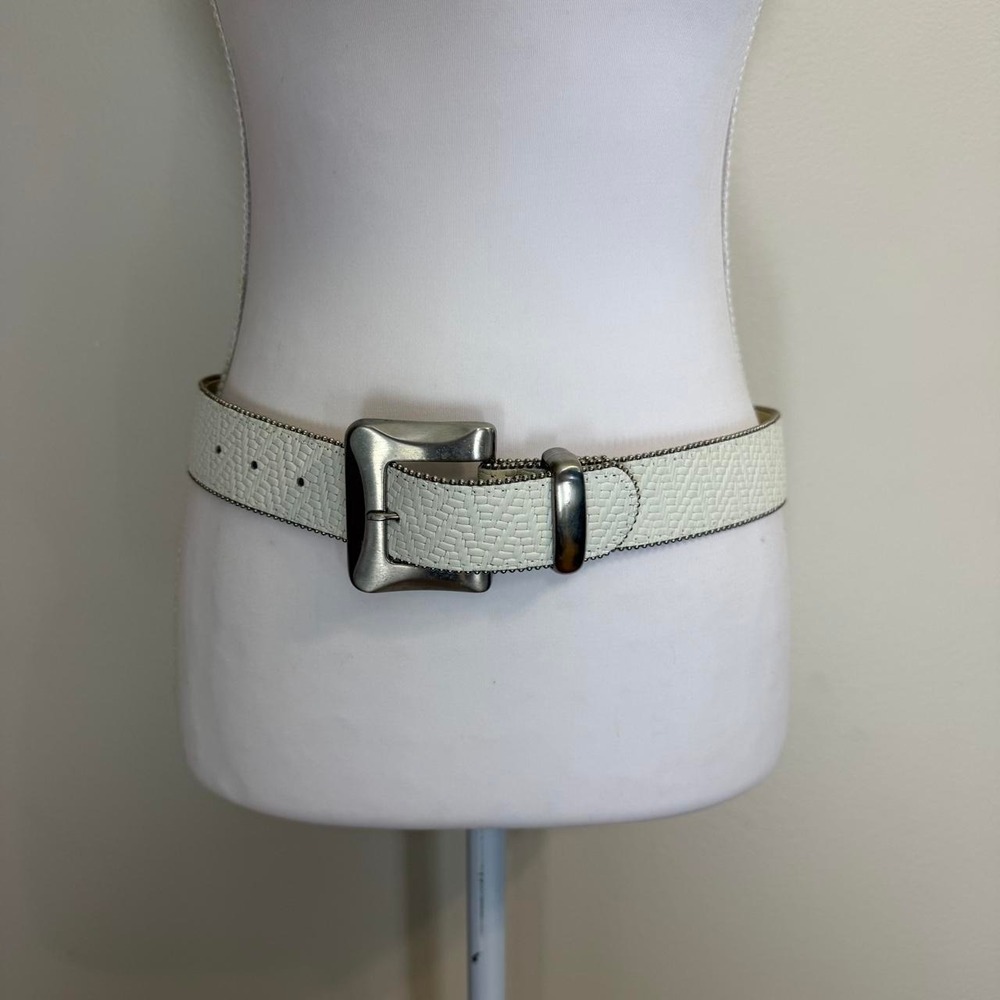 White Textured Belt Chunky Silver Buckle Womens M Y2k McBling
